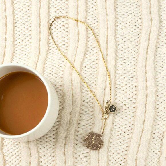 Cabi Key To My Heart Toggle Necklace Gold Tone Flower Pendant Layered Charms EUC - Picture 3 of 4